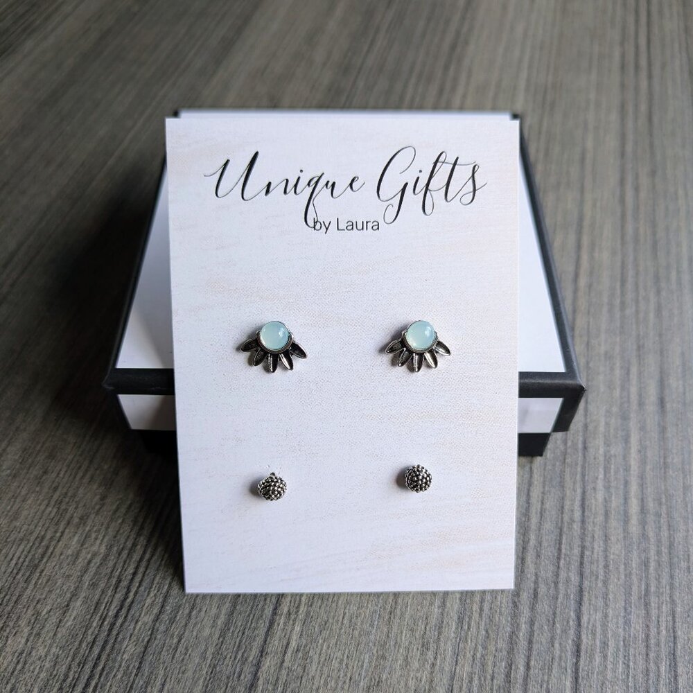 Aqua Studs + Silver Stud